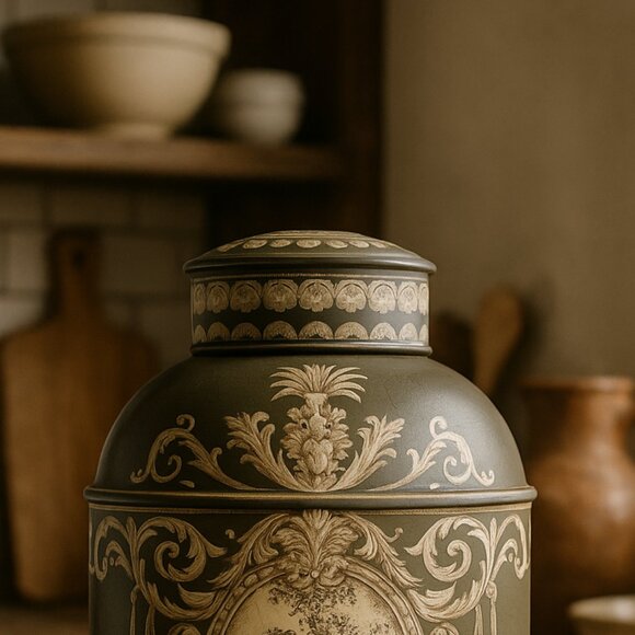 Antique Large Toleware Chinoiserie Tea Caddy Canton n°3 Iron Tea Box - Picture 3 of 16